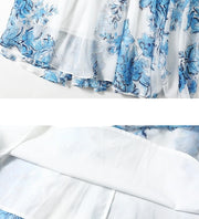 High Quality Vintage Designer A-Line Bows Long Elegant Blue Chiffon Dress