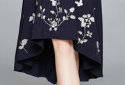 High quality vintage style three quarter sleeve flower embroidery elegant dress