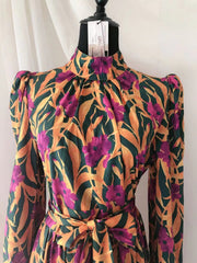 High Quality Floral Long Sleeves Elegant Long Dress