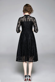 High Quality Red and Black Vintage Designer Elegant Lace Dress