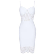 White Lace Bodycon Bandage Dress Above Knee Spaghetti Straps