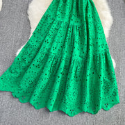 Vintage Elegant Embroidered Hollow Out Midi Dress In Various Colors High Quality