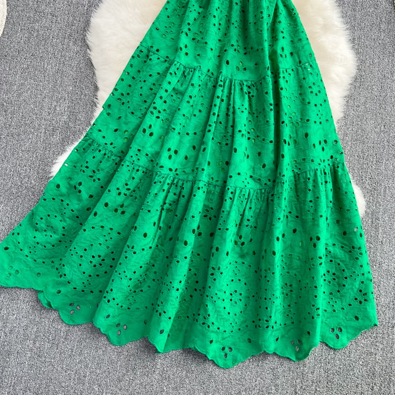 Vintage Elegant Embroidered Hollow Out Midi Dress In Various Colors High Quality