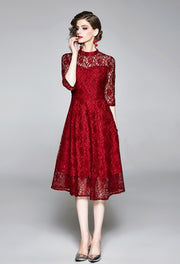 High Quality Red and Black Vintage Designer Elegant Lace Dress