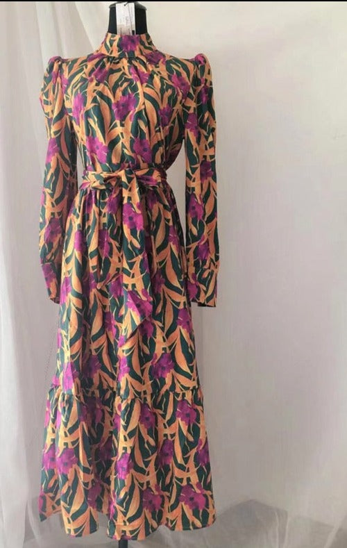 High Quality Floral Long Sleeves Elegant Long Dress