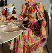 High Quality Floral Long Sleeves Elegant Long Dress