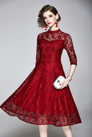 High Quality Red and Black Vintage Designer Elegant Lace Dress