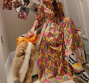 High Quality Floral Long Sleeves Elegant Long Dress