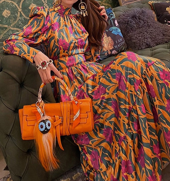High Quality Floral Long Sleeves Elegant Long Dress
