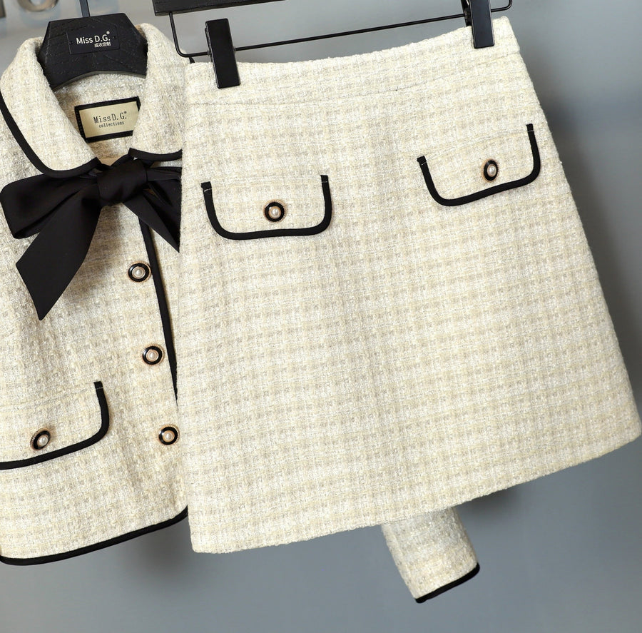 elegant two-piece set, skirt+long-sleeved coat