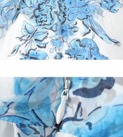 High Quality Vintage Designer A-Line Bows Long Elegant Blue Chiffon Dress