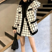 Two Piece Set Long Sleeve Tweed Woolen Jacket, Coat + Woolen Mini Skirt