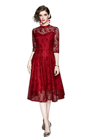 High Quality Red and Black Vintage Designer Elegant Lace Dress