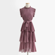 High Quality Multi Color Sleeveless Pleated Ruffle Maxi Dress