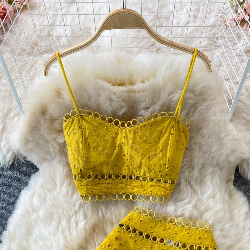 Embroidery Two Piece Set Sexy Backless Tube Top + High Waist Irregular Bodycon Skirt High Quality