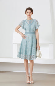 High quality multi color vintage designer flared elegant lace dress