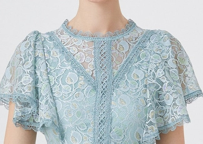 High quality multi color vintage designer flared elegant lace dress