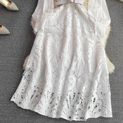 High Quality Lace Round Neck Lantern Sleeve Hook Flower Vintage Dress