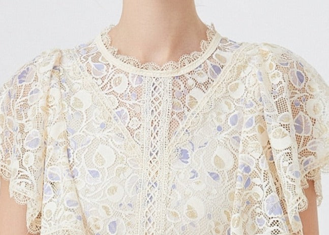 High quality multi color vintage designer flared elegant lace dress