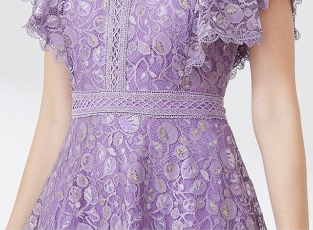 High quality multi color vintage designer flared elegant lace dress