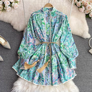 High Quality Big Hem Long Sleeve Turtleneck Printed Dress