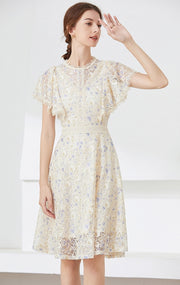 High quality multi color vintage designer flared elegant lace dress