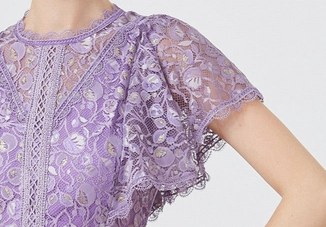 High quality multi color vintage designer flared elegant lace dress