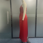 Women Dress Fashion Sexy Sling Solid Color V-Neck Sleeveless Lace Up Pleated Slit Loose Style Long Skirt High Streetwear