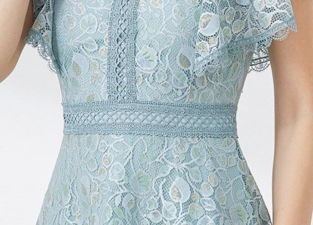 High quality multi color vintage designer flared elegant lace dress