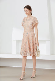High quality multi color vintage designer flared elegant lace dress