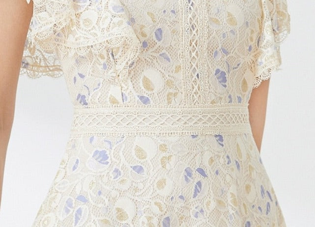 High quality multi color vintage designer flared elegant lace dress