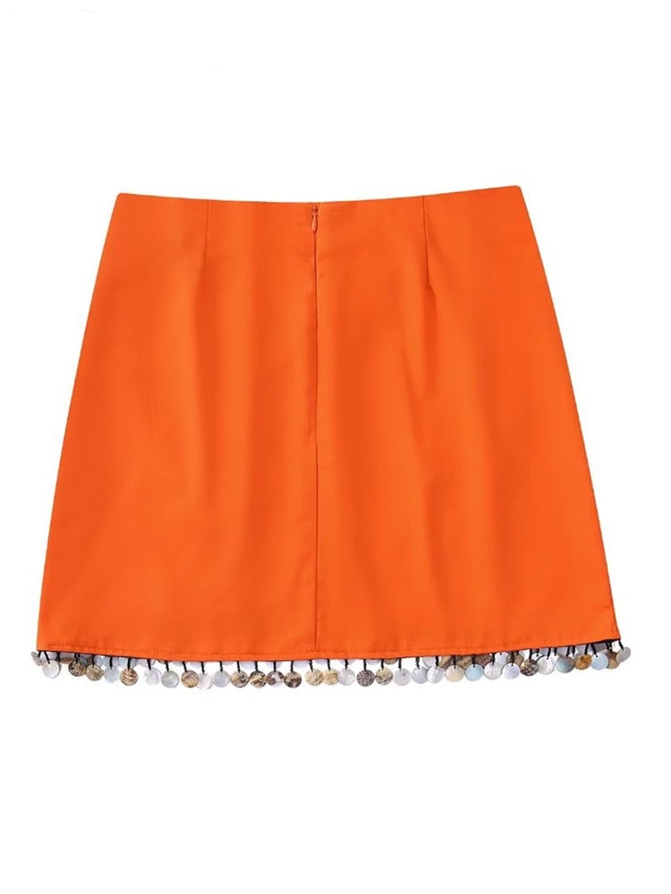Casual Linen Skirt with Side Pleats and Irregular Hem