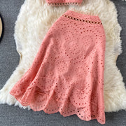 Embroidery Two Piece Set Sexy Backless Tube Top + High Waist Irregular Bodycon Skirt High Quality