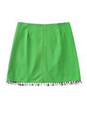 Casual Linen Skirt with Side Pleats and Irregular Hem