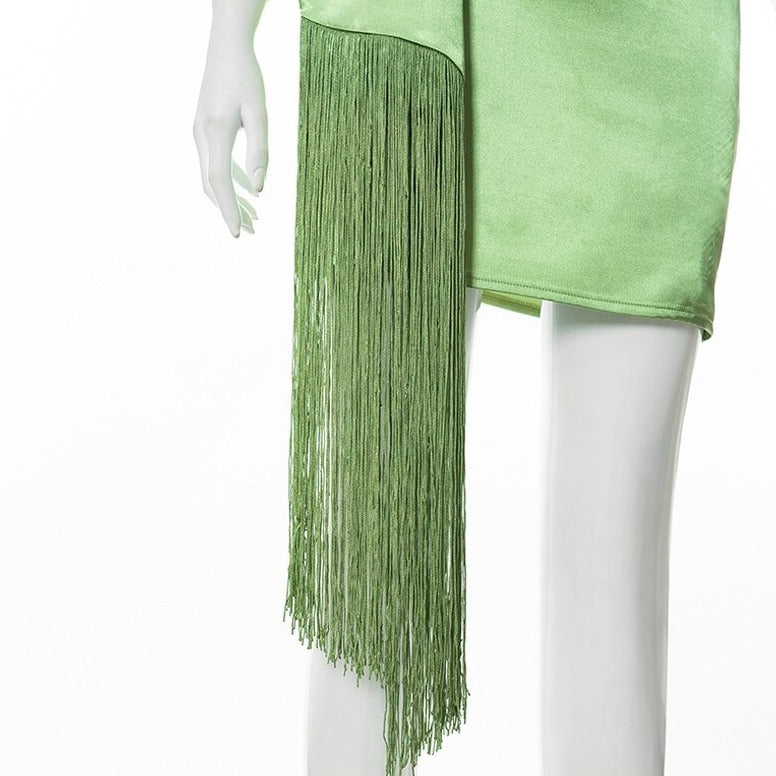 Green Backless Dress Sleeveless Halter Sexy Casual