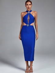 Blue Legant Bodycon Sexy Cut Out Midi Bodycon Dress