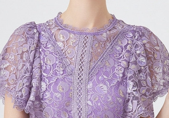 High quality multi color vintage designer flared elegant lace dress