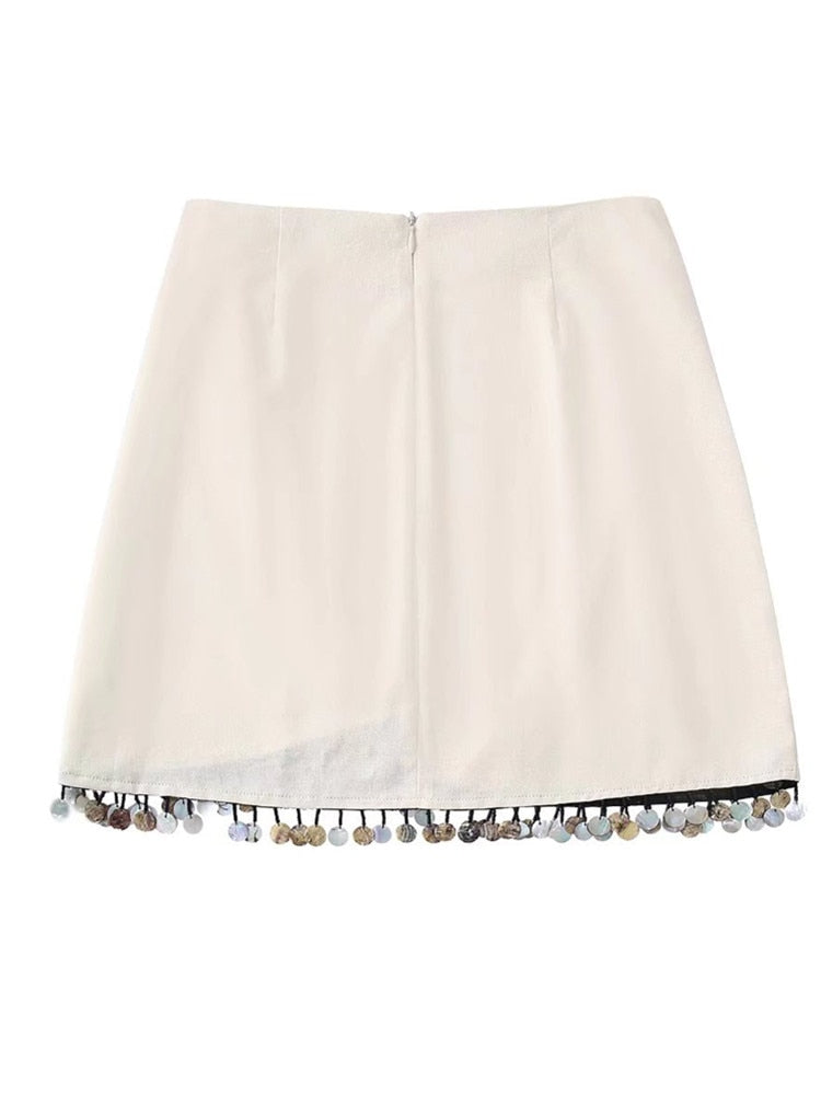 Casual Linen Skirt with Side Pleats and Irregular Hem
