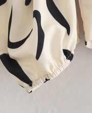 Hollow Out Waist Flare Skirt Graffiti Print Strapless Tops Set
