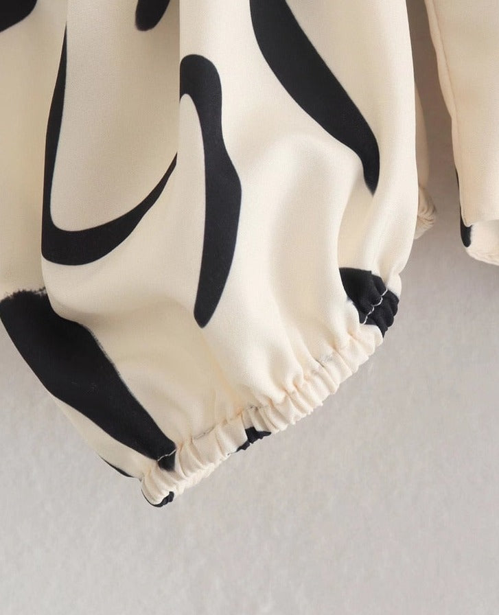 Hollow Out Waist Flare Skirt Graffiti Print Strapless Tops Set