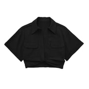 Safari style short blouse Pockets Patch Knotted Linen
