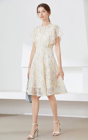 High quality multi color vintage designer flared elegant lace dress