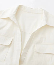 Safari style short blouse Pockets Patch Knotted Linen