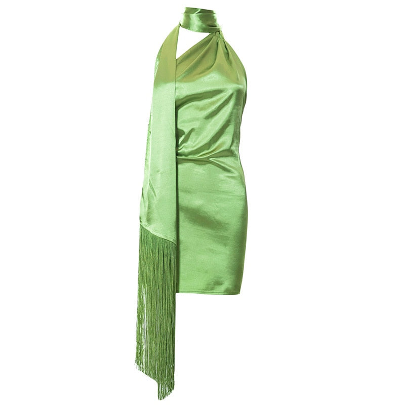 Green Backless Dress Sleeveless Halter Sexy Casual