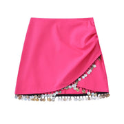 Casual Linen Skirt with Side Pleats and Irregular Hem