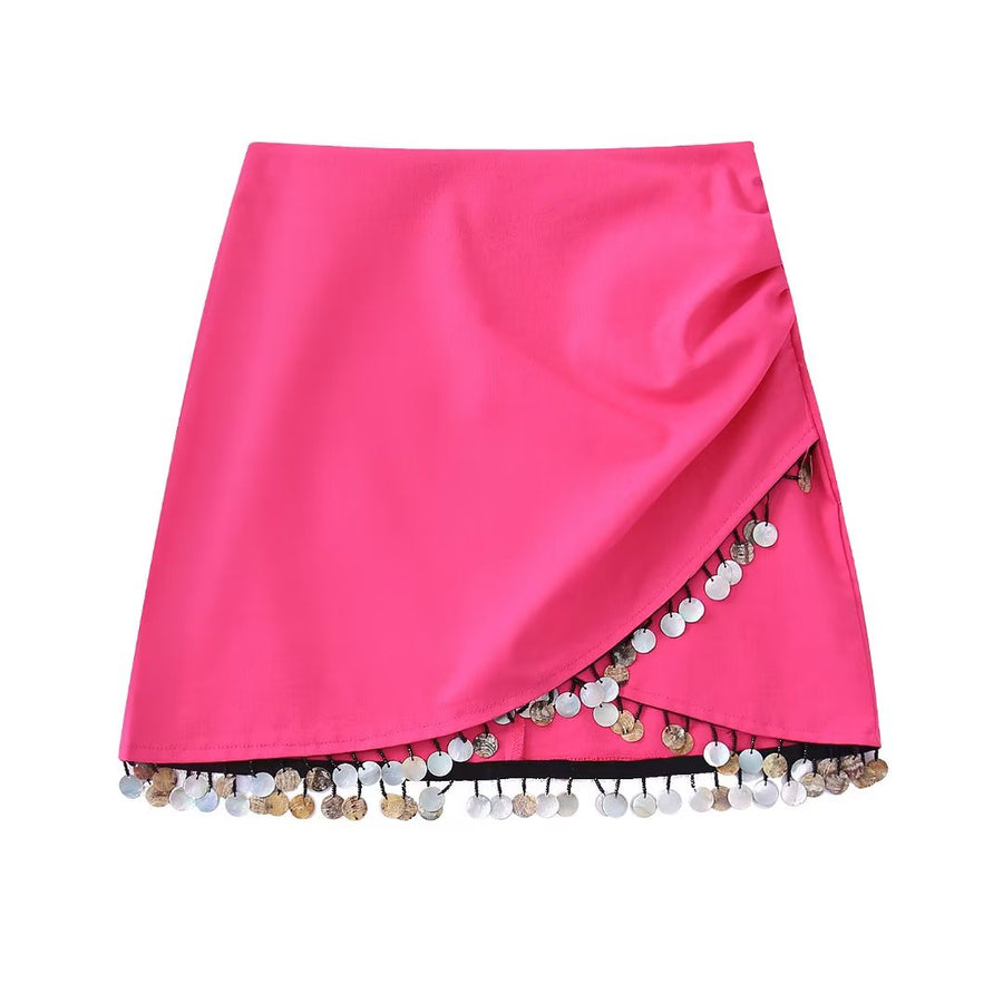 Casual Linen Skirt with Side Pleats and Irregular Hem