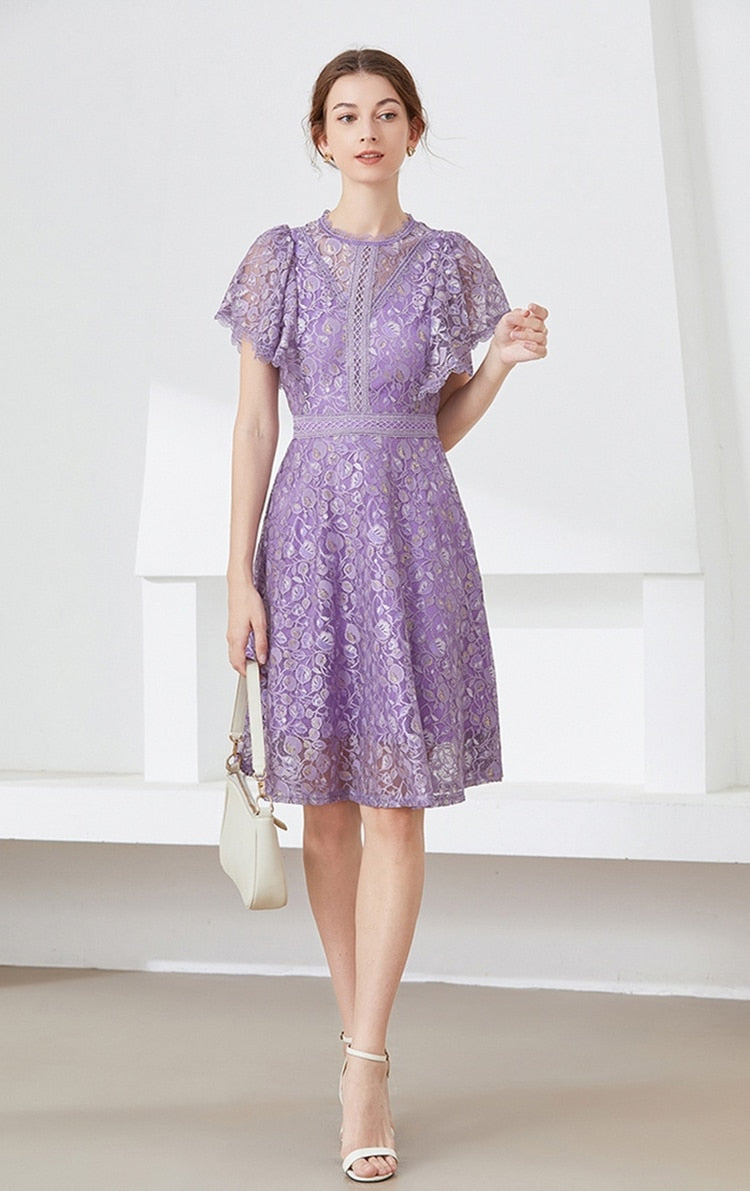 High quality multi color vintage designer flared elegant lace dress