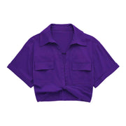 Safari style short blouse Pockets Patch Knotted Linen