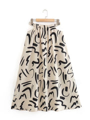 Hollow Out Waist Flare Skirt Graffiti Print Strapless Tops Set
