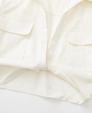 Safari style short blouse Pockets Patch Knotted Linen